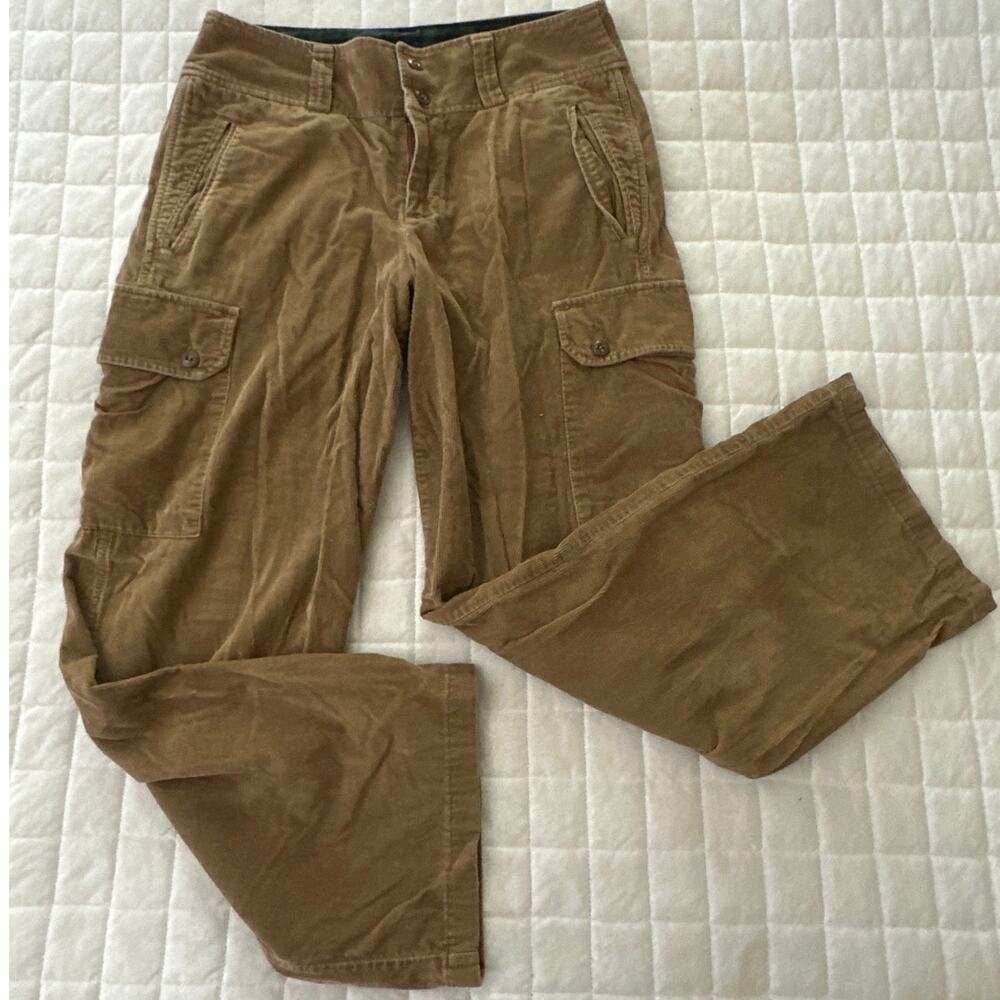 Vintage Ralph Lauren Corduroy Pants 8 Brown Cargo Adjustable Cinch Hem Y2K